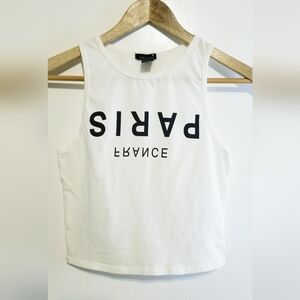 Forever 21 PARIS France Print Black White Sleeveless Crop Tank Top